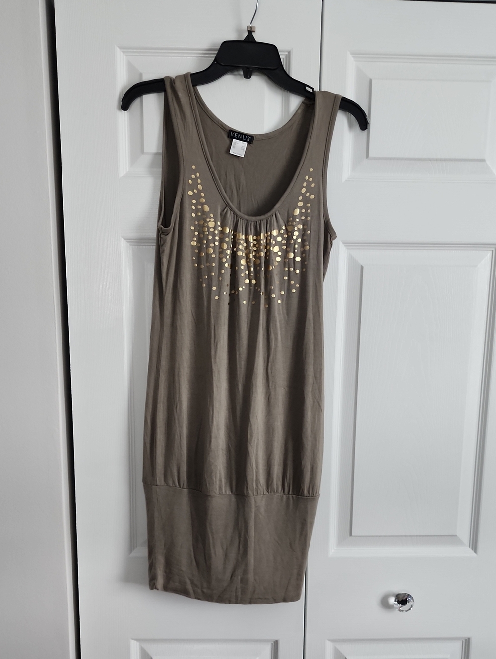 VENUS Olive Tank Dress with Gold Dot Embellishment